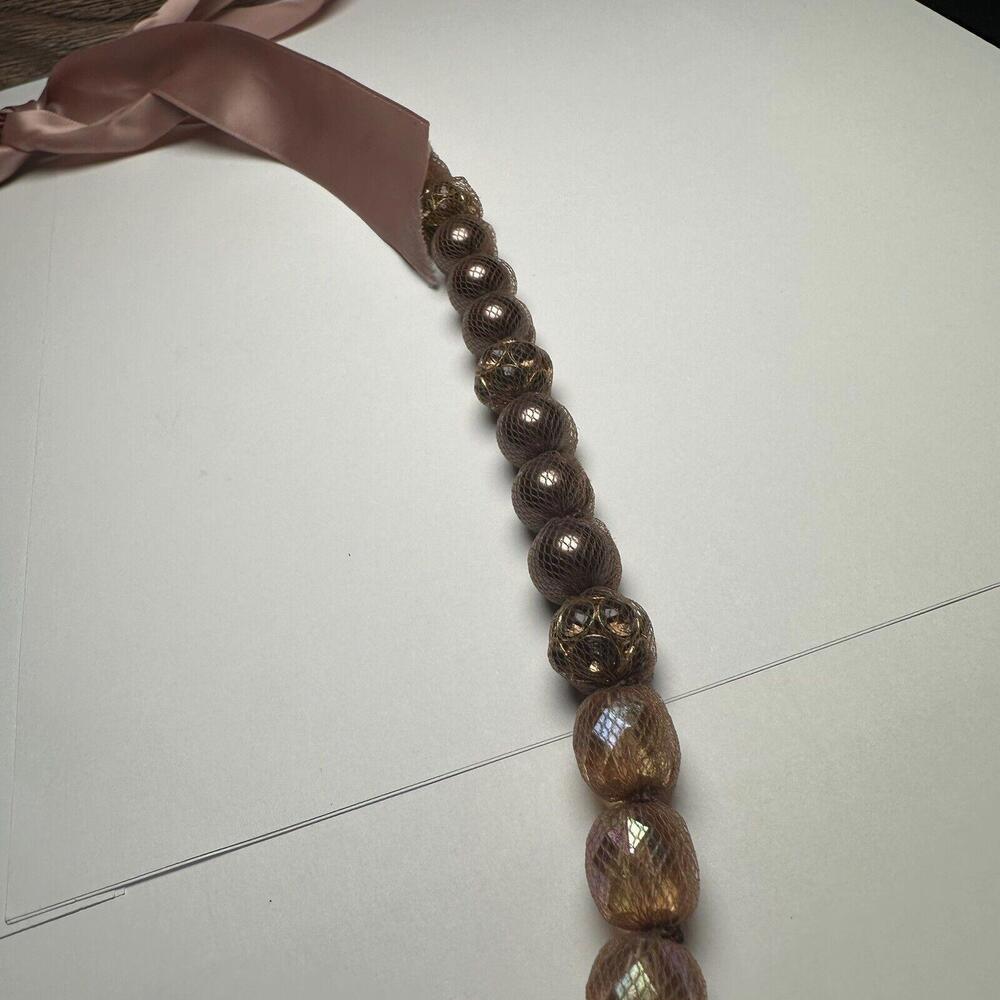Ann Taylor LOFT Long Beaded Ribbon Necklace Pink & Brown NWT $34.50 - Picture 2 of 9